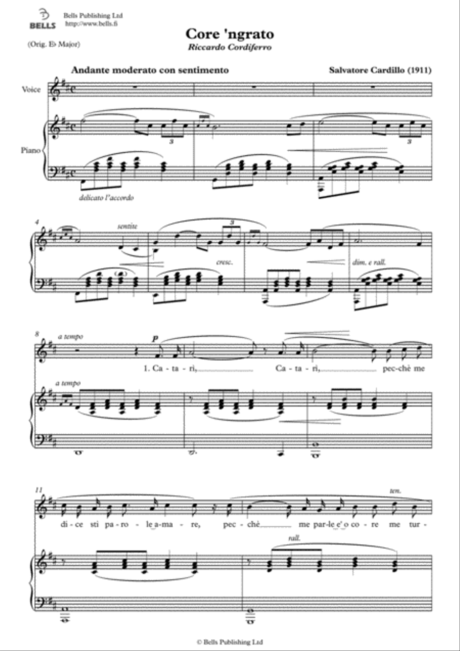 Core 'ngrato (D Major) Core 'ngrato (D Major) Voice Solo scores gallery preview page 1