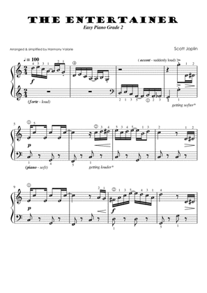 The Entertainer (Scott Joplin) Easy Piano Grade 2 Level (with note names, finger numbers and meaning