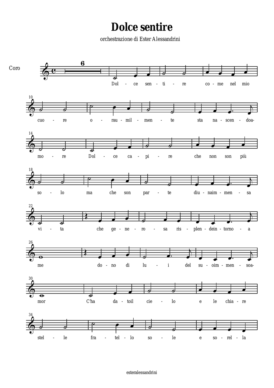 Dolce sentire ( fratello Sole e sorella Luna) parte per coro Unison Choir scores gallery preview page 1