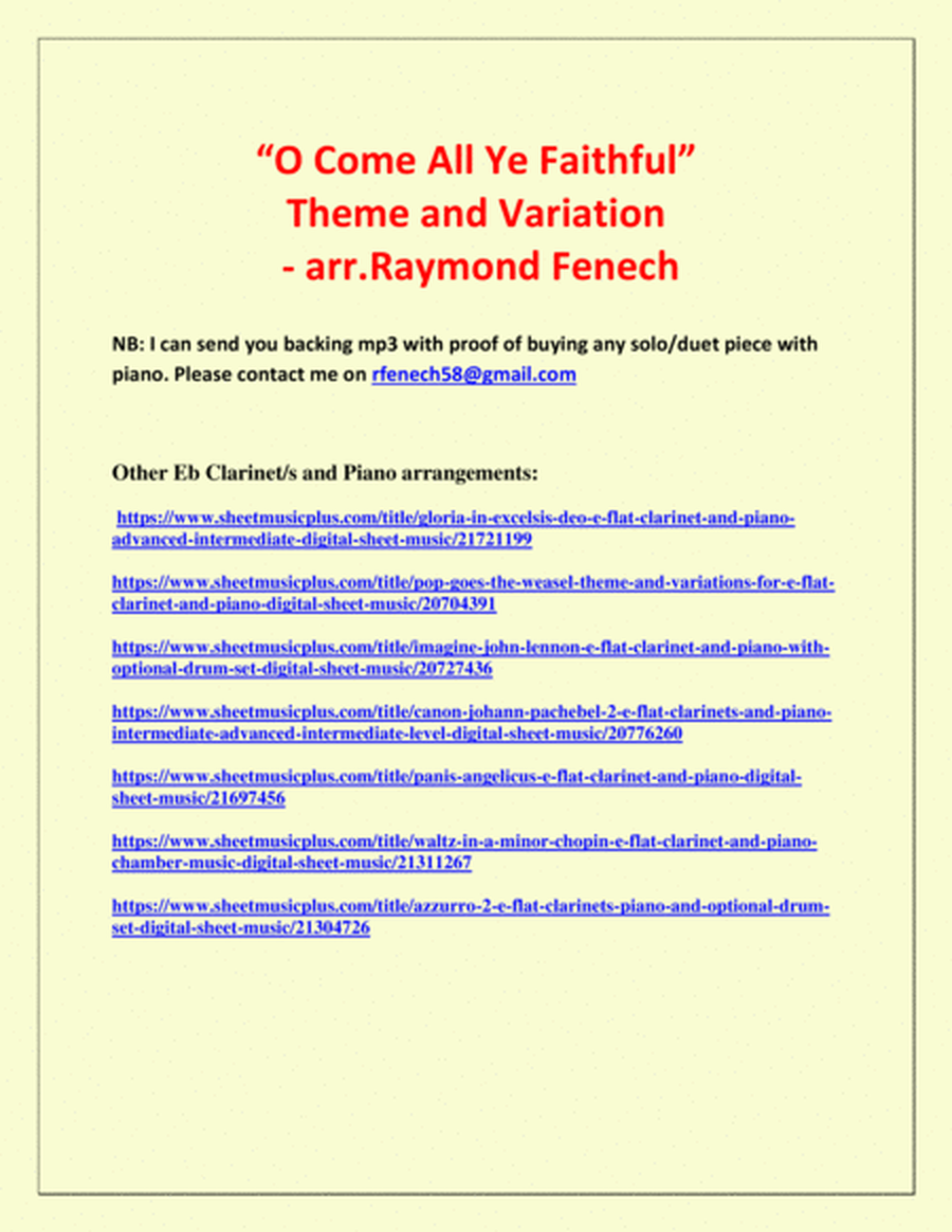 O Come All Ye Faithful (Adeste Fidelis) - Theme and Variation for Eb Clarinet and Piano - Advanced L image number null