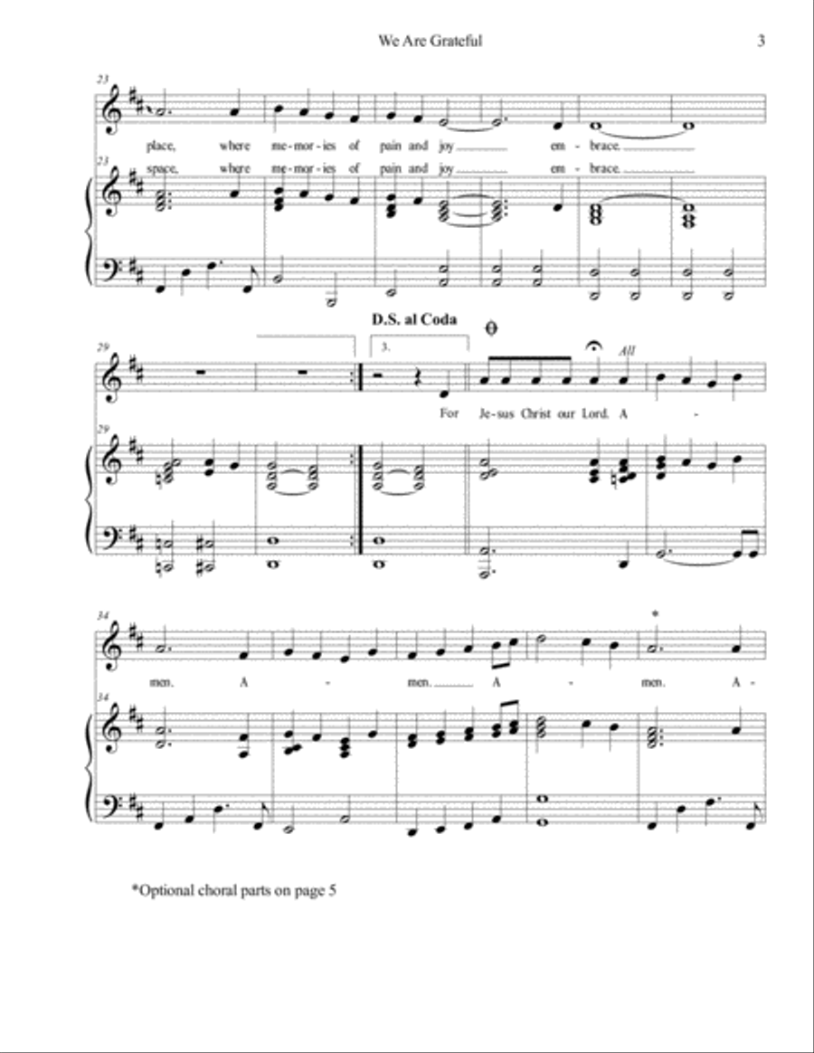 We Are Grateful (Church Without Walls) Unison Choir scores gallery preview page 3