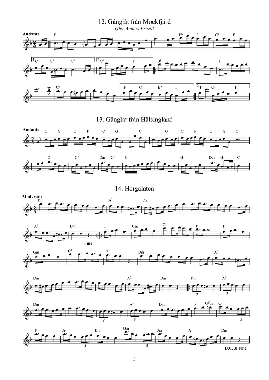 64 Traditional Swedish Songs for flute (or C instrument) with guitar chords Small Ensemble scores gallery preview page 5