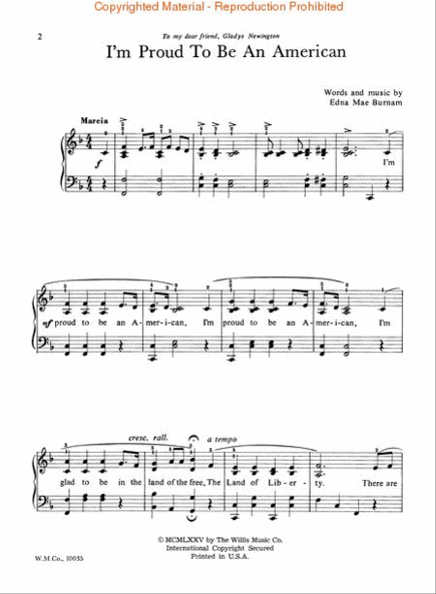 I'm Proud to Be an American Easy Piano scores gallery preview page 2