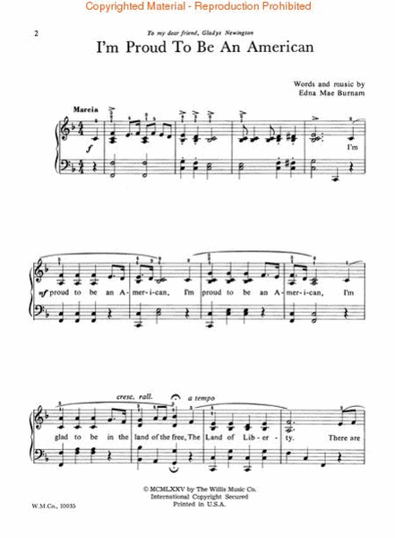I'm Proud to Be an American by Edna-Mae Burnam Easy Piano - Sheet Music
