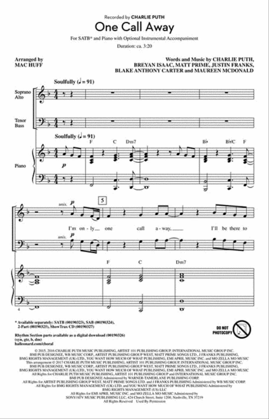 One Call Away Choir scores gallery preview page 2