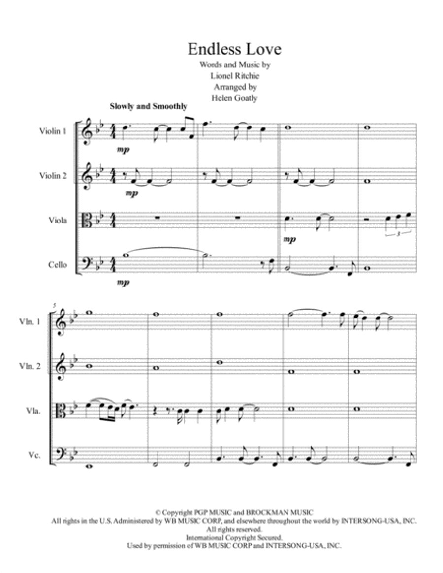 Endless Love Endless Love String Quartet scores gallery preview page 1