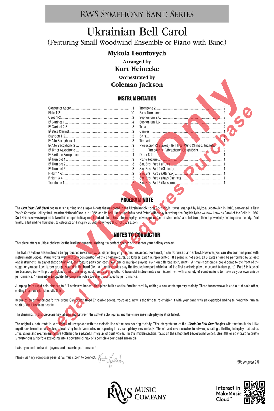 Ukrainian Bell Carol Concert Band scores gallery preview page 3