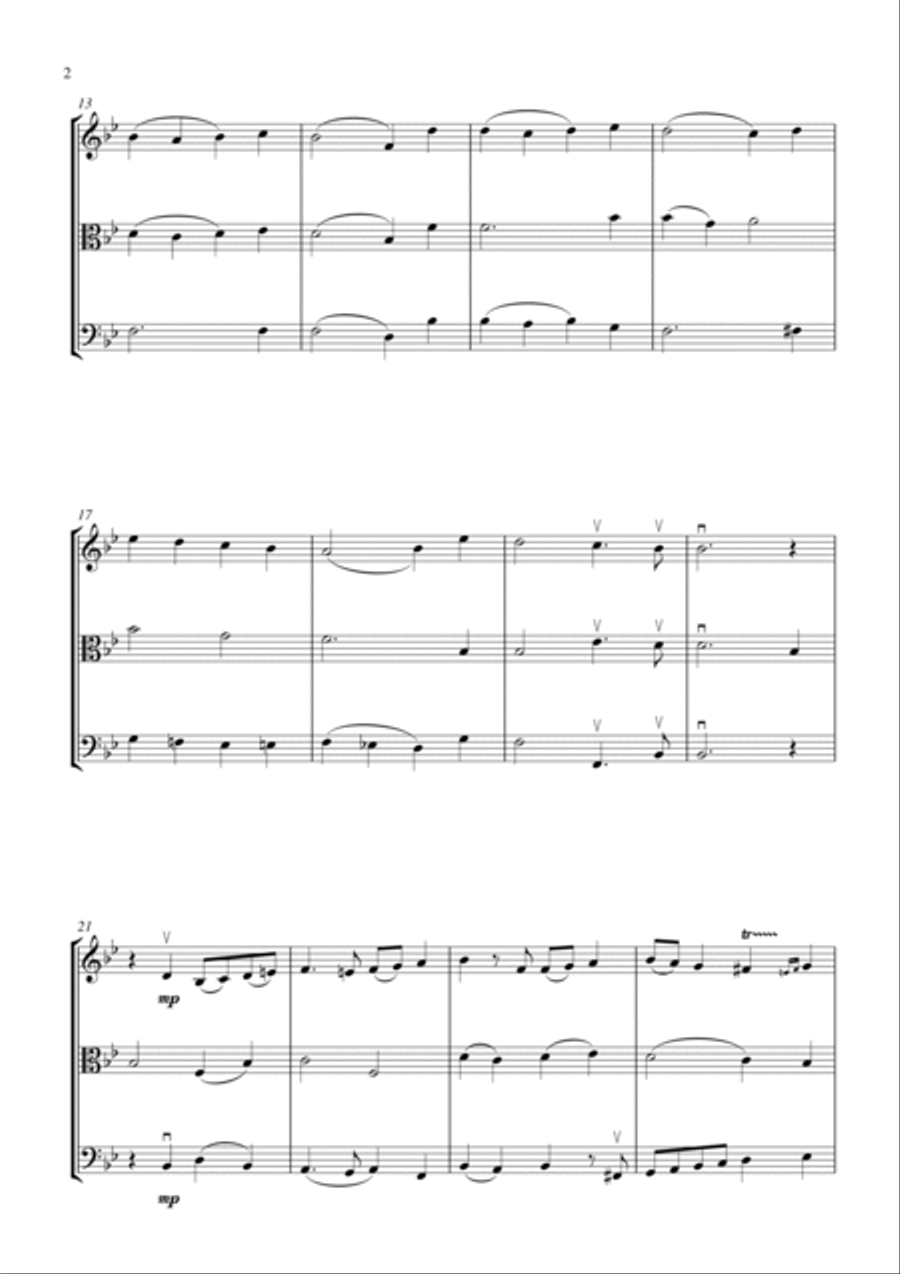 O Come, All Ye Faithful (for string trio (violin-viola-cello), suitable for grades 3 or above) String Trio scores gallery preview page 2