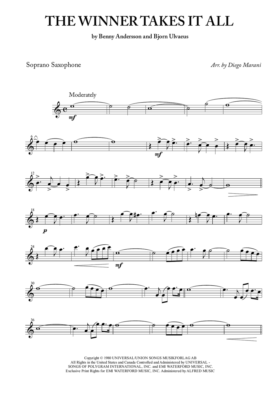 The Winner Takes It All Woodwind Quartet scores gallery preview page 1