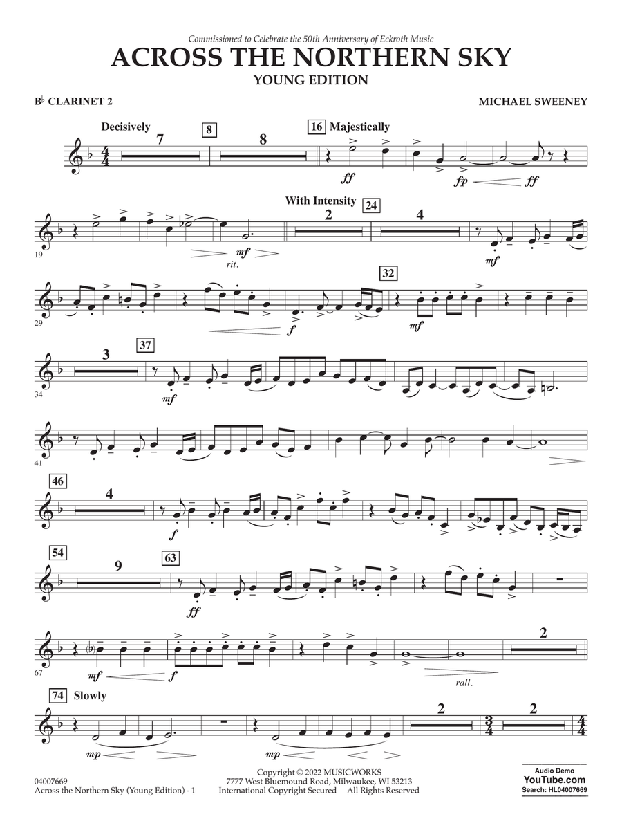 Across The Northern Sky (Young Edition) - Bb Clarinet 2 Concert Band scores gallery preview page 1