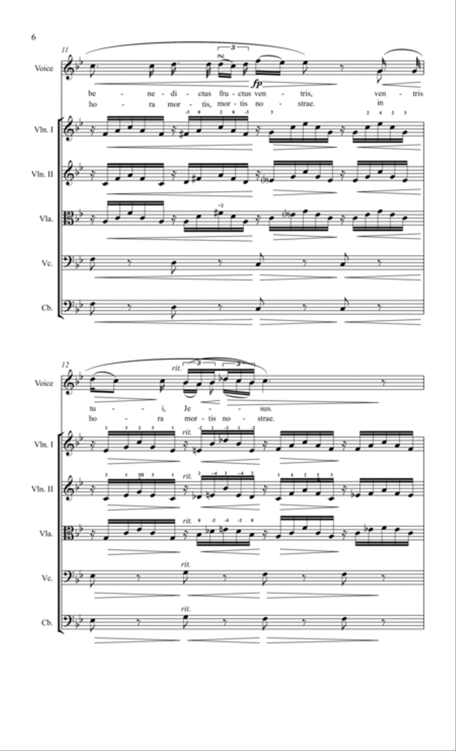 Ave Maria (Schubert) Key of Bb, for Voice with String Orchestra or String Quartet Accompaniment String Quartet scores gallery preview page 6