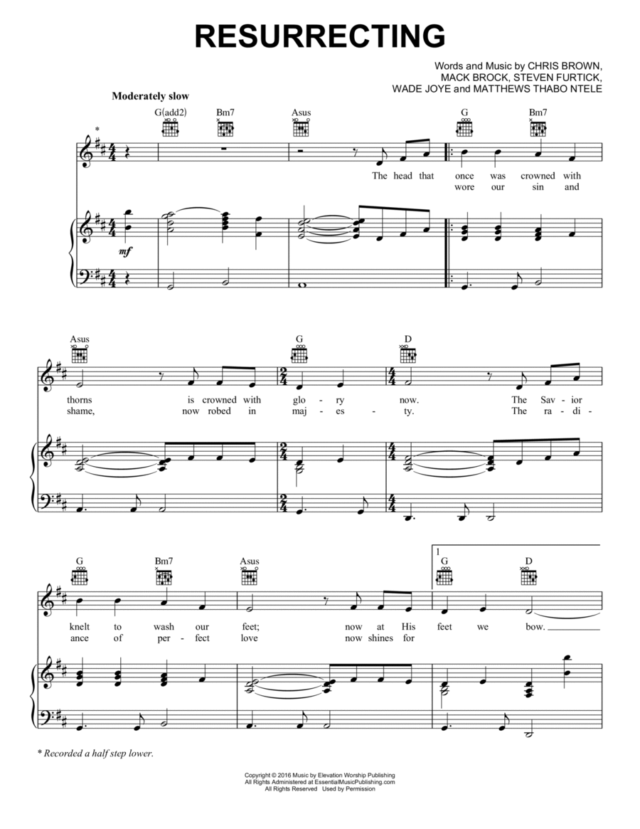 Resurrecting Piano, Vocal, Guitar scores gallery preview page 1