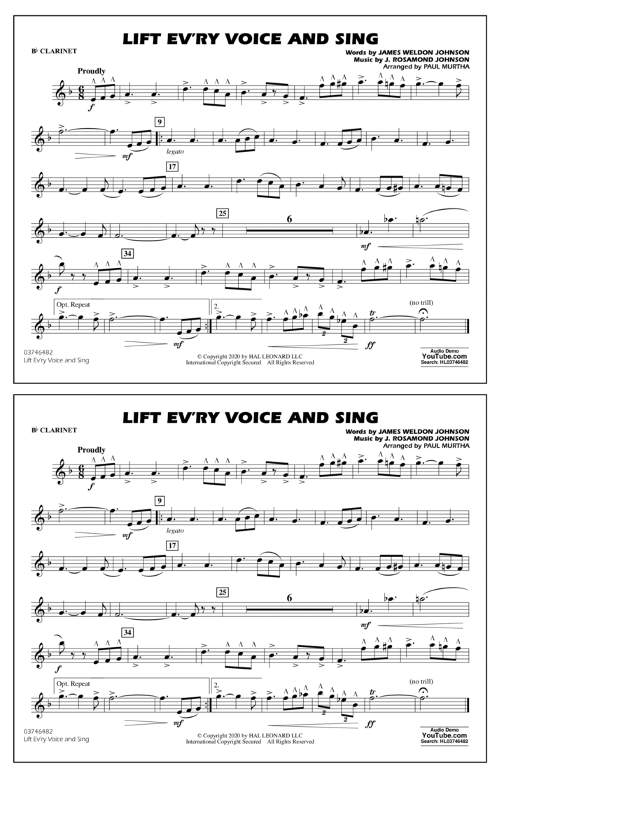 Lift Ev'ry Voice and Sing (arr. Paul Murtha) - Bb Clarinet