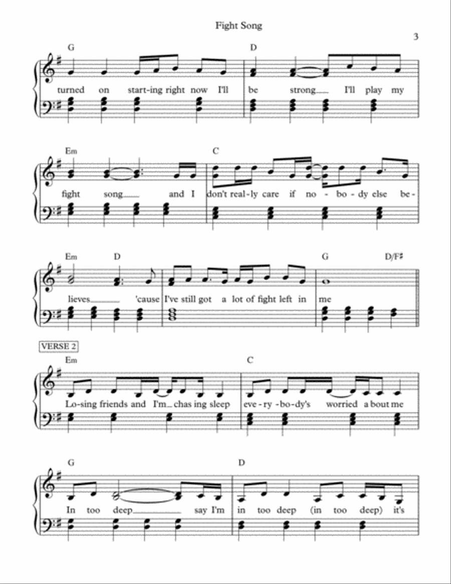 Fight Song Piano Solo scores gallery preview page 3