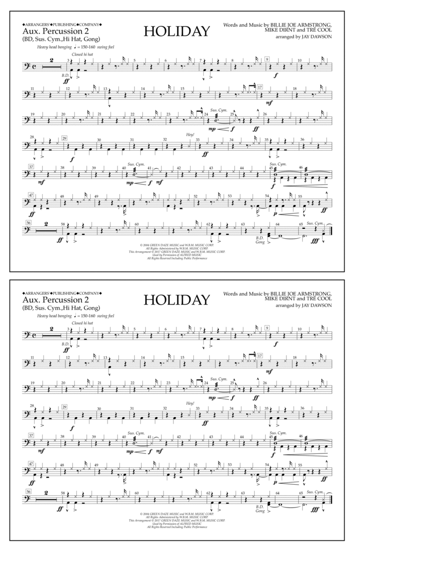 Holiday - Aux. Percussion 2 Percussion scores gallery preview page 1