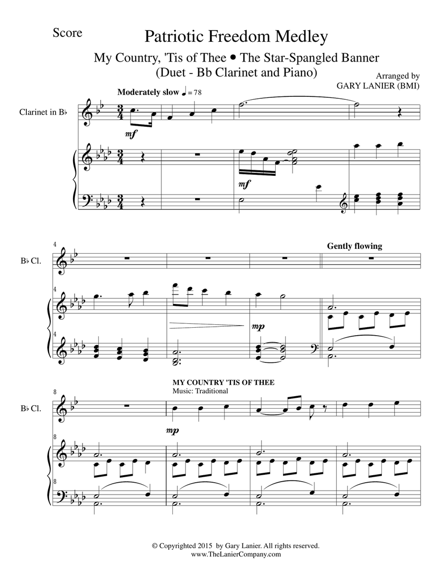 PATRIOTIC FREEDOM MEDLEY (Duet – Bb Clarinet and Piano/Score and Parts) Woodwind Duet scores gallery preview page 2