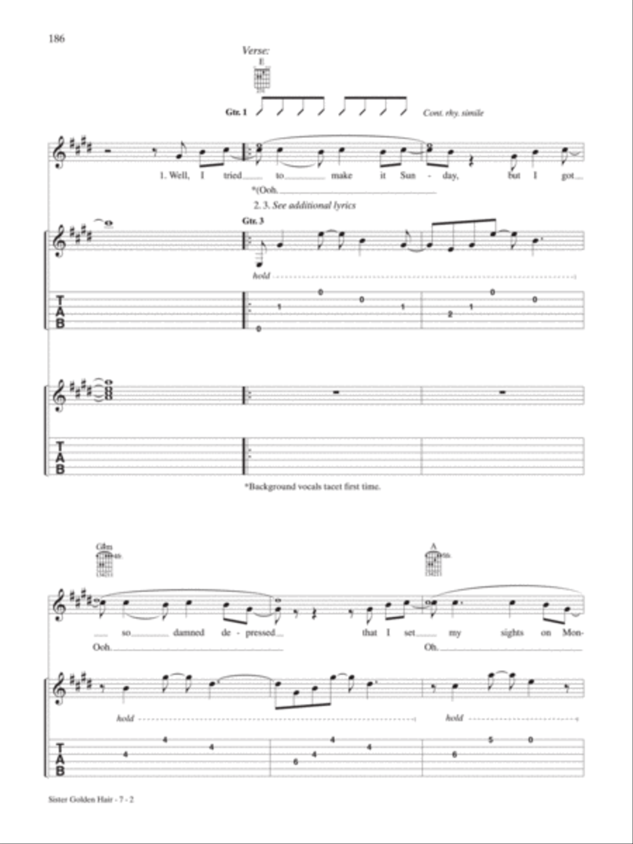 Sister Golden Hair Guitar Tablature scores gallery preview page 2