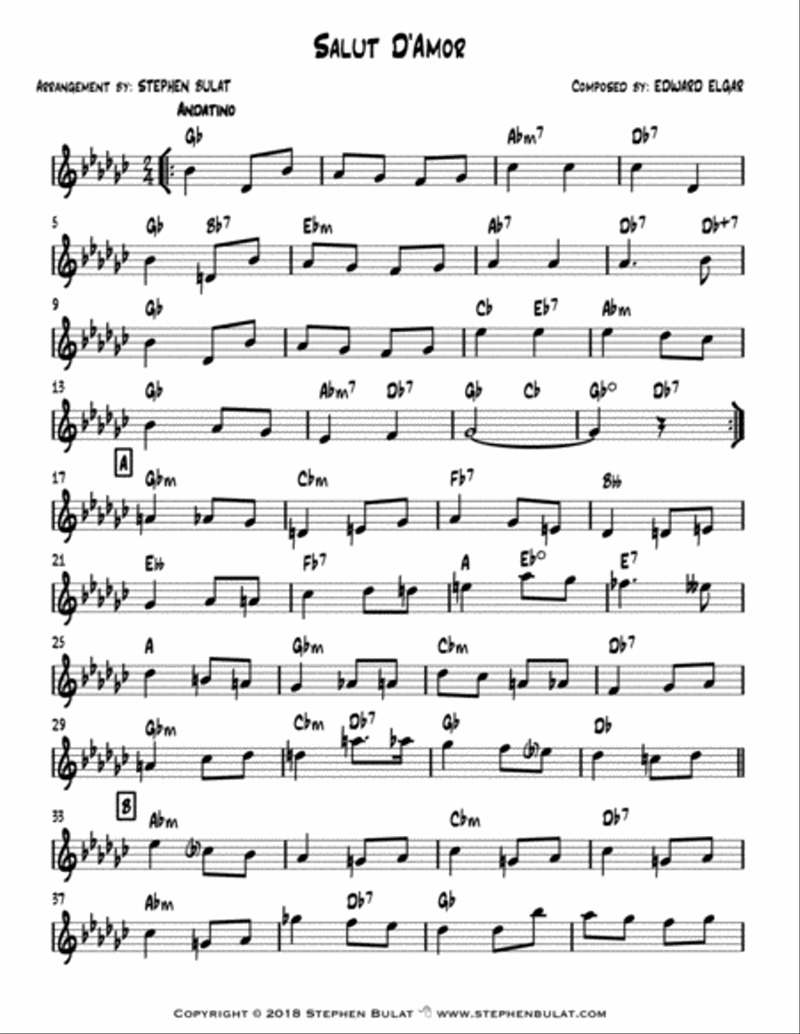 Salut D'Amor (Elgar) - Lead sheet (key of Gb) Salut D'Amor (Elgar) - Lead sheet (key of Gb) Large Ensemble scores gallery preview page 2