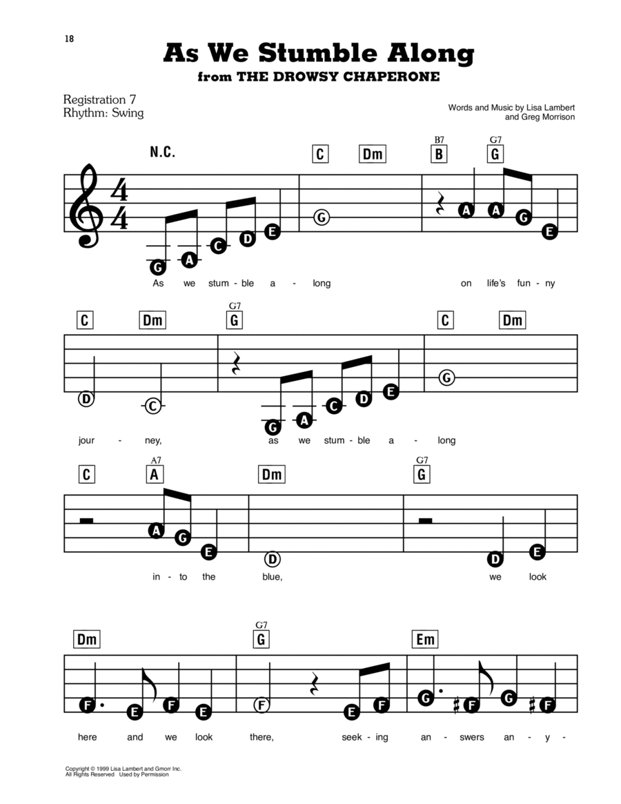 As We Stumble Along (from The Drowsy Chaperone) Electronic Keyboard scores gallery preview page 1