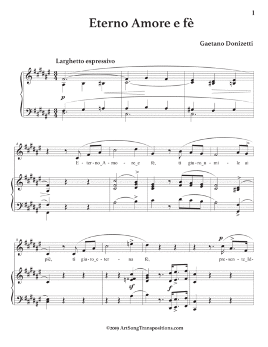 DONIZETTI: Eterno Amore e fè (transposed to F-sharp major) Voice scores gallery preview page 2
