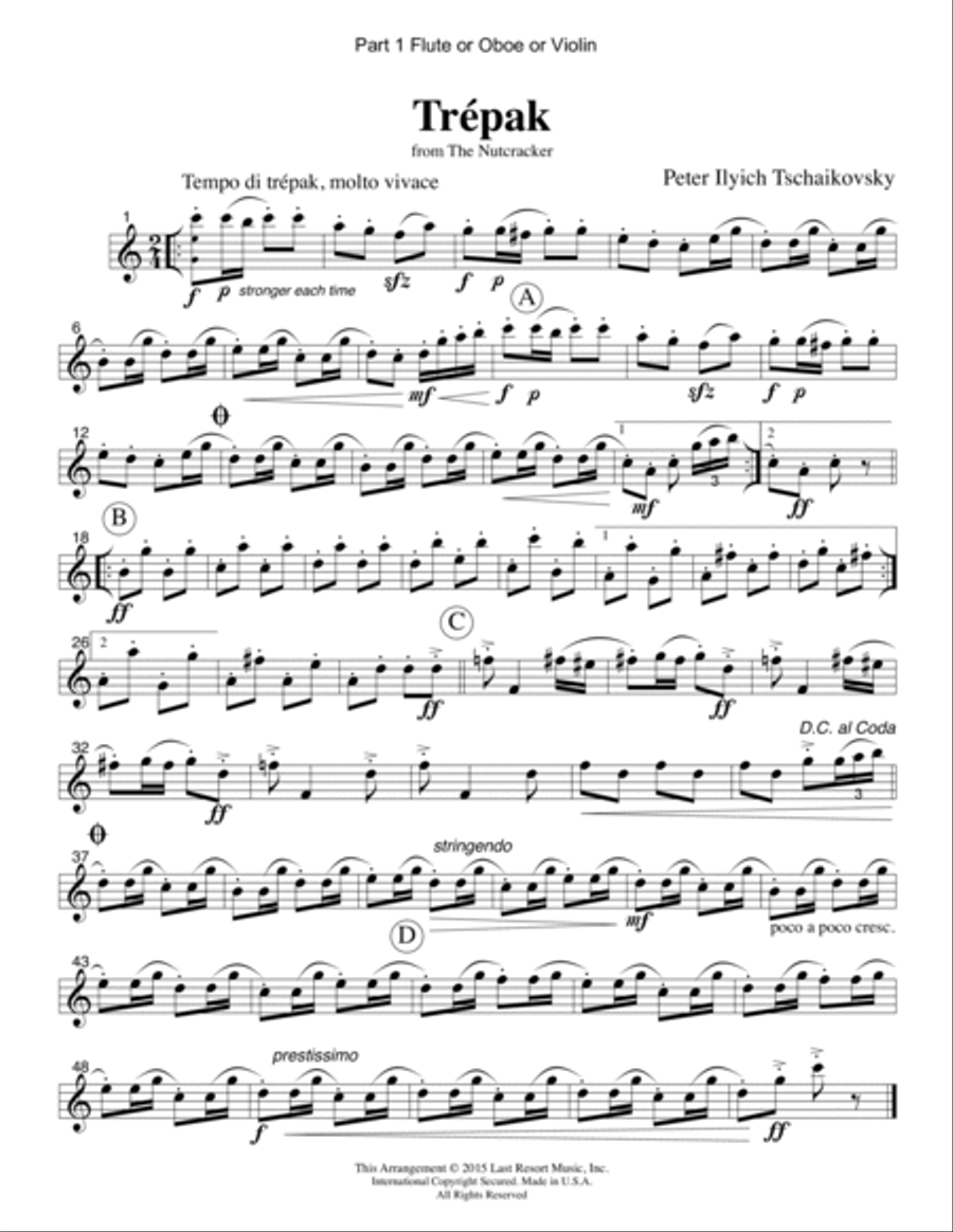 Trepak from The Nutcracker for Woodwind Trio Woodwind Trio (Flute or Oboe, Clarinet, Bassoon) Set of Small Ensemble scores gallery preview page 2