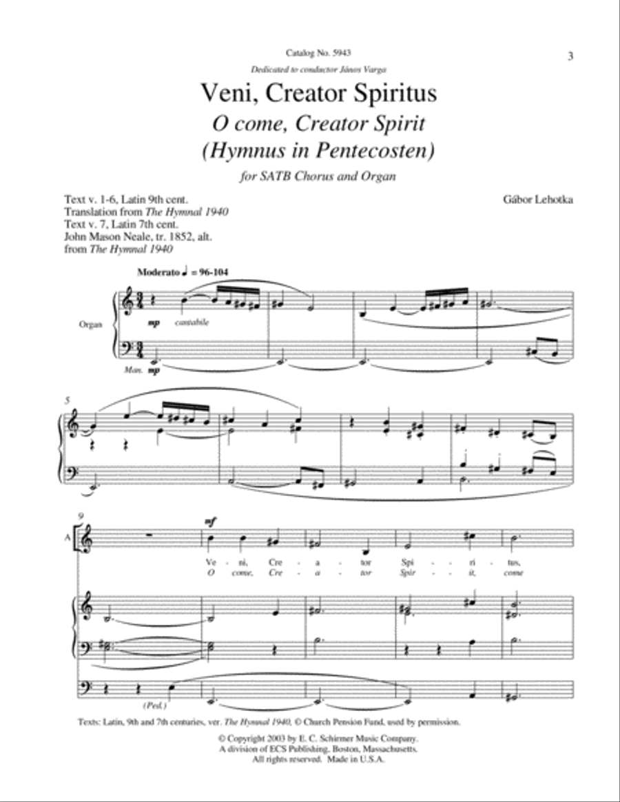 Veni, Creator Spiritus (Come, Creator Spirit) 4-Part scores gallery preview page 3
