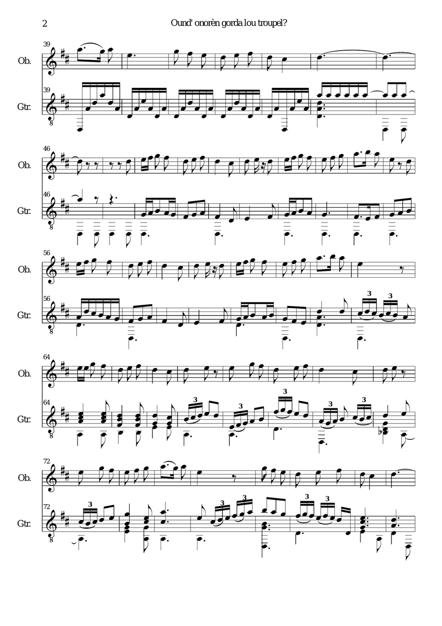 Ound' onoren (where shall we go) for oboe & guitar Oboe scores gallery preview page 2