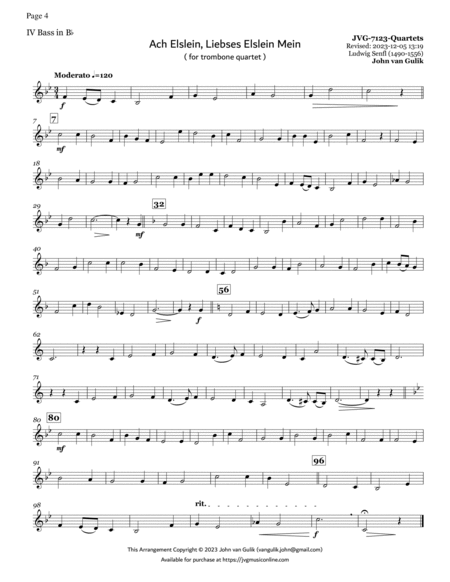 51 Trombone Quartets - Part 4 Bb Bass in Treble Clef