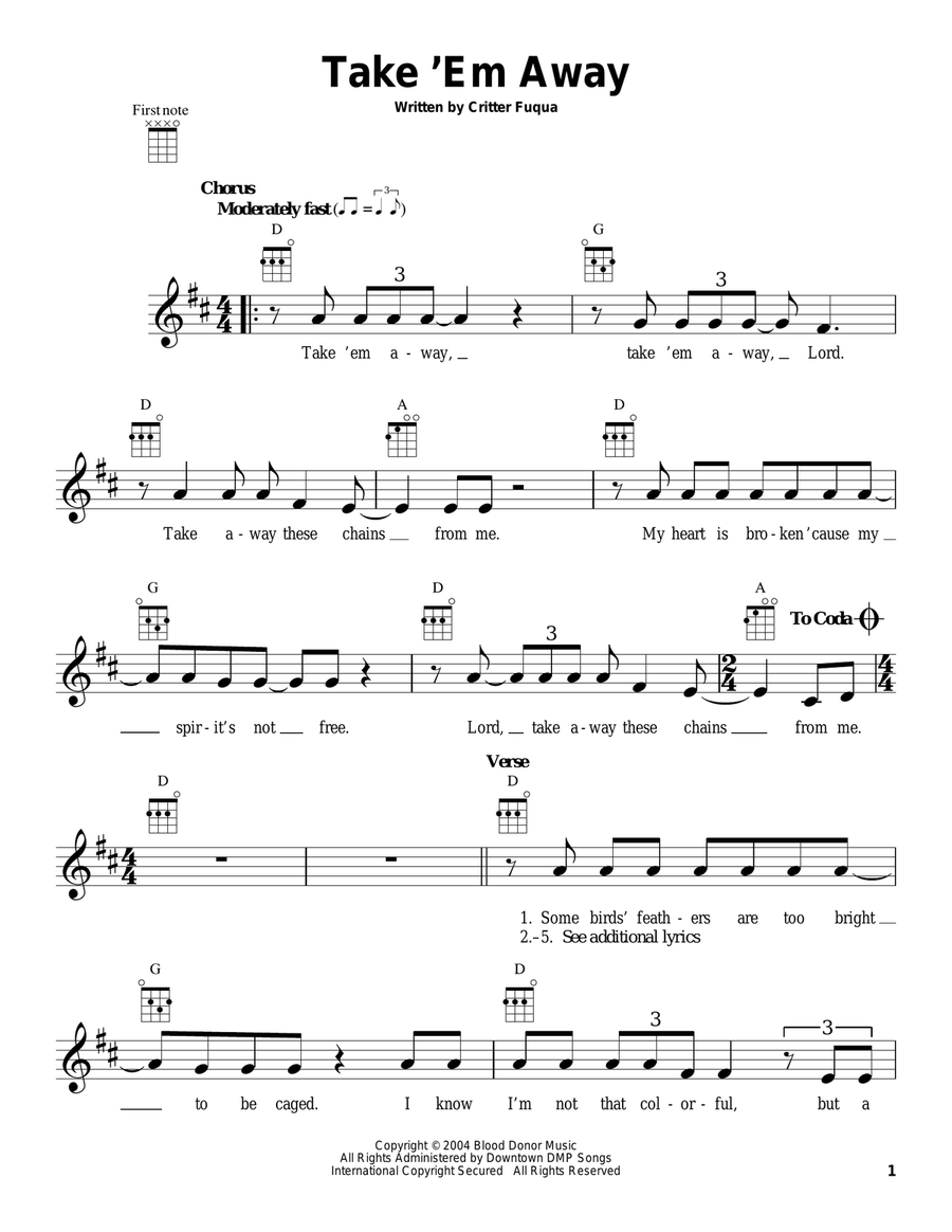 Take 'Em Away Ukulele scores gallery preview page 1