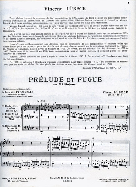 Prelude Et Fugue In E Major (maitres Classiques No.61) (organ)