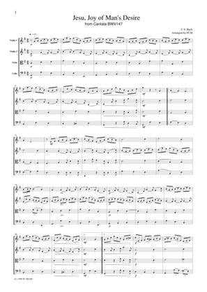 J.S.Bach Jesu, Joy of Man's Desire from Cantata BWV147, for string quartet, CB203