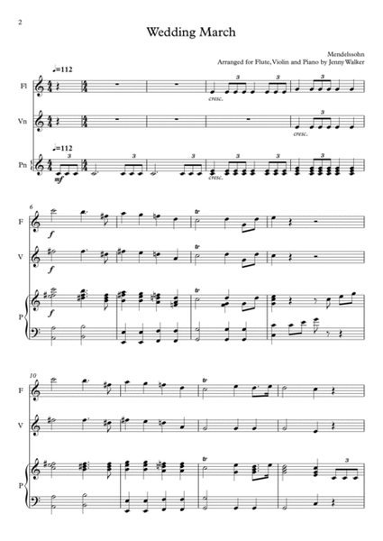 Wedding March (Mendelssohn) for Flute, Violin and Piano - Score Only image number null