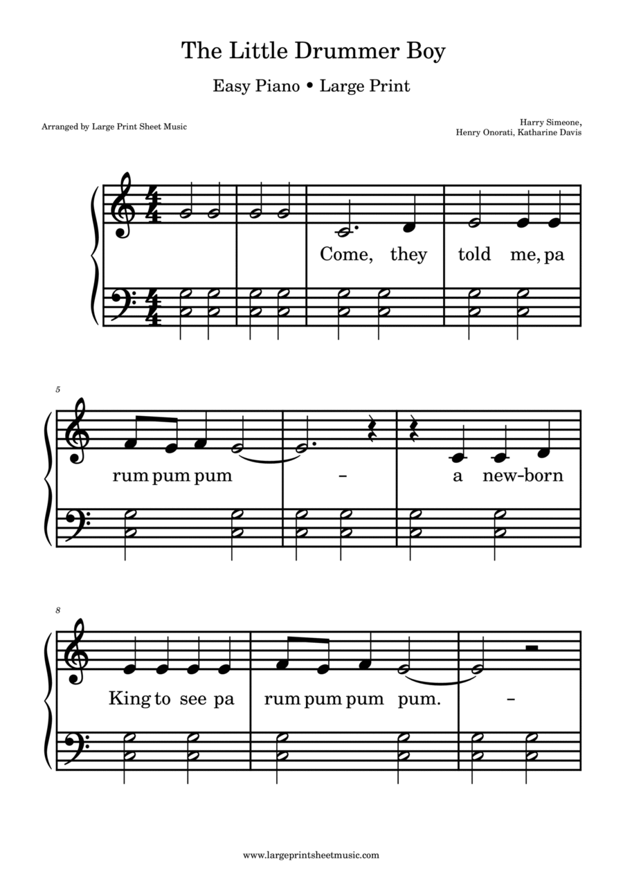 The Little Drummer Boy Easy Piano scores gallery preview page 1