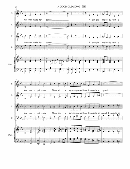 A Good Old Song - SATB & piano accompaniment - An original "ragtime" style song from the music "Stea image number null