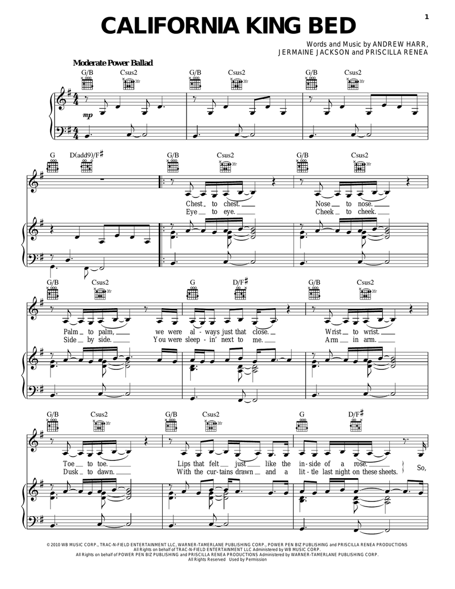 California King Bed California King Bed Piano, Vocal, Guitar scores gallery preview page 1