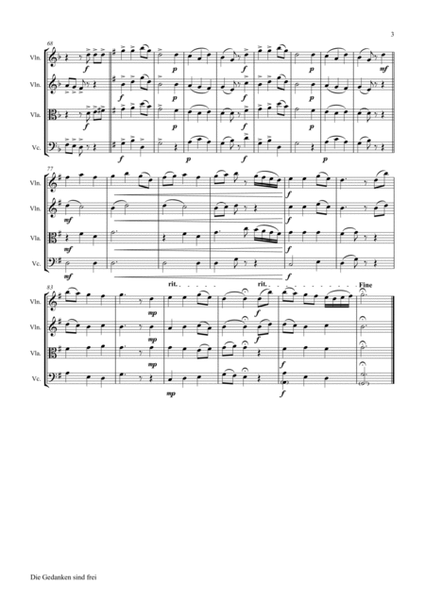 Die Gedanken sind frei - (Thoughts are free) - German Folk Song - String Quartet image number null