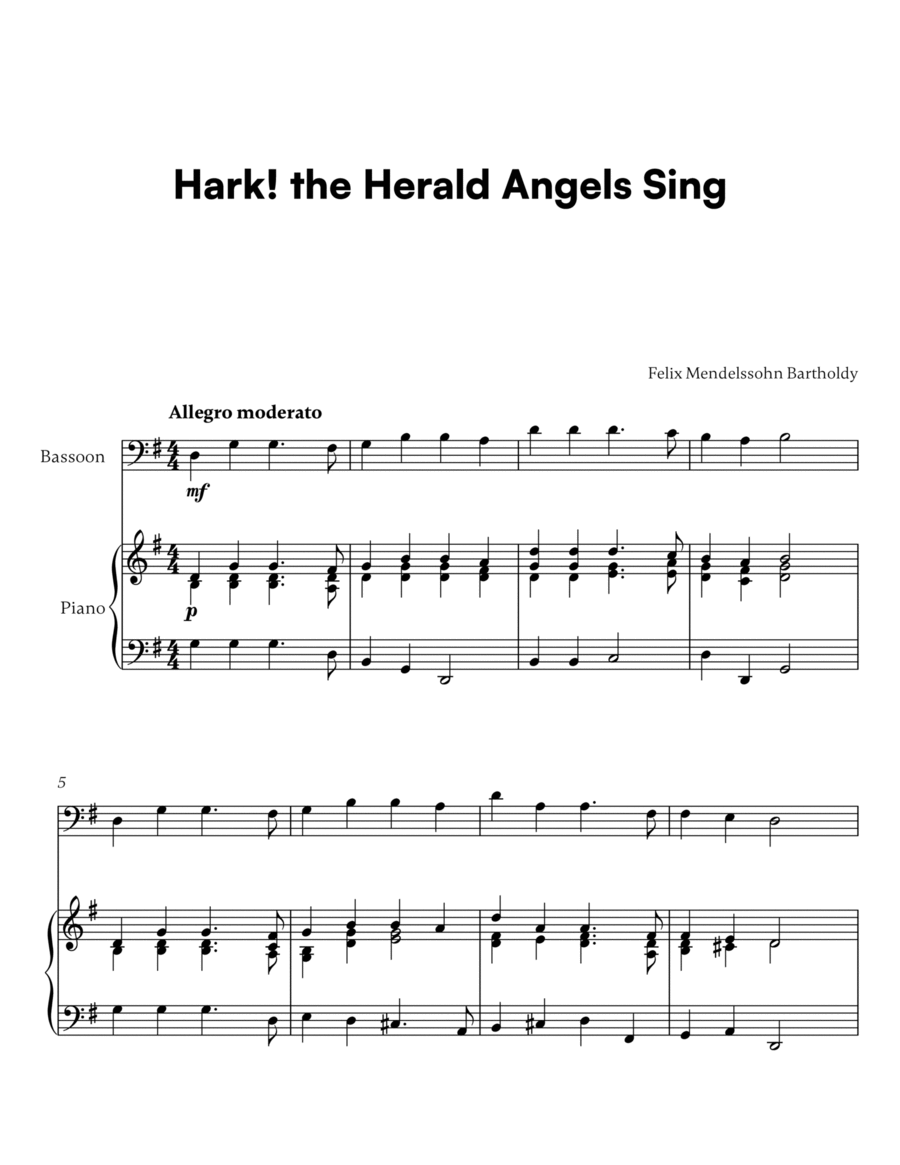 Hark! the Herald Angels Sing (for Bassoon and Piano) image number null
