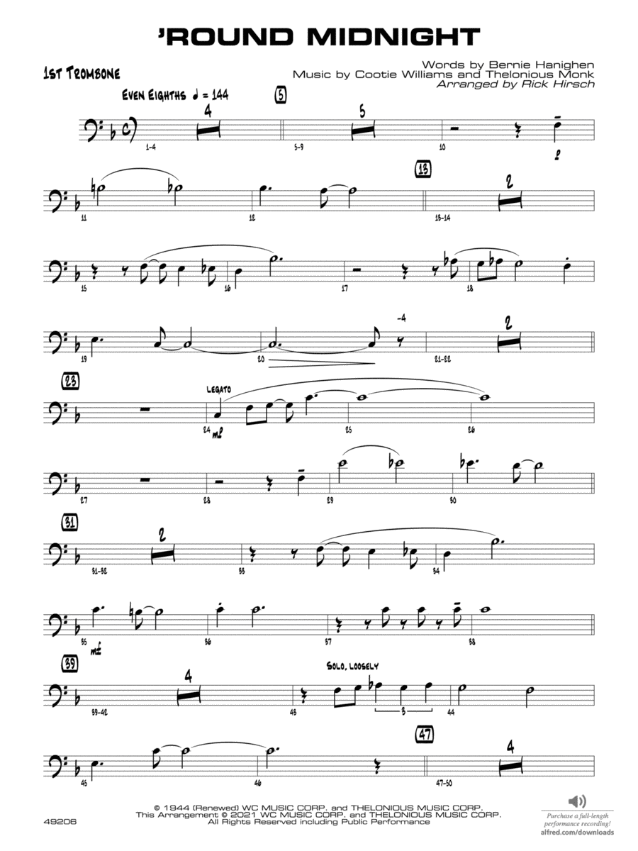 'Round Midnight: 1st Trombone Jazz Ensemble scores gallery preview page 1