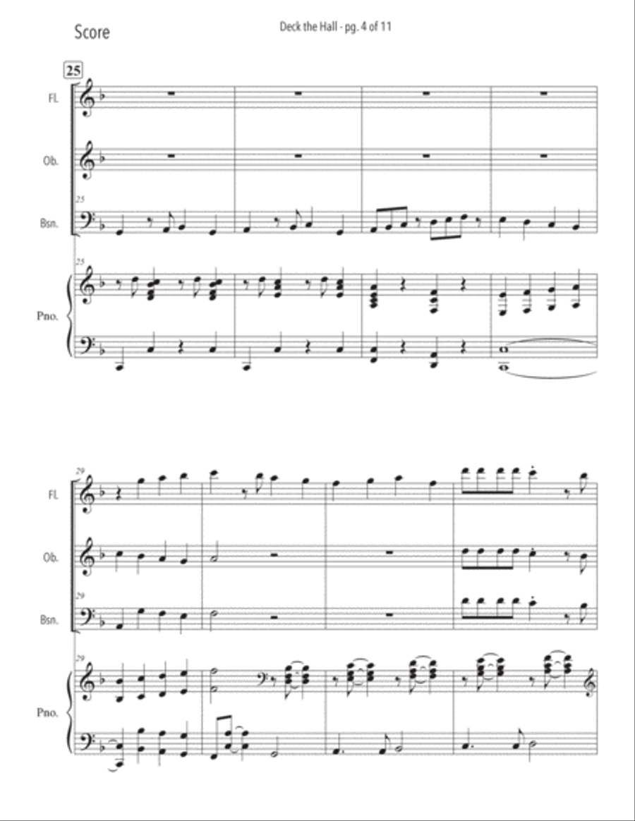 Deck the Halls for Woodwind Trio with Piano Accompaniment Small Ensemble scores gallery preview page 5