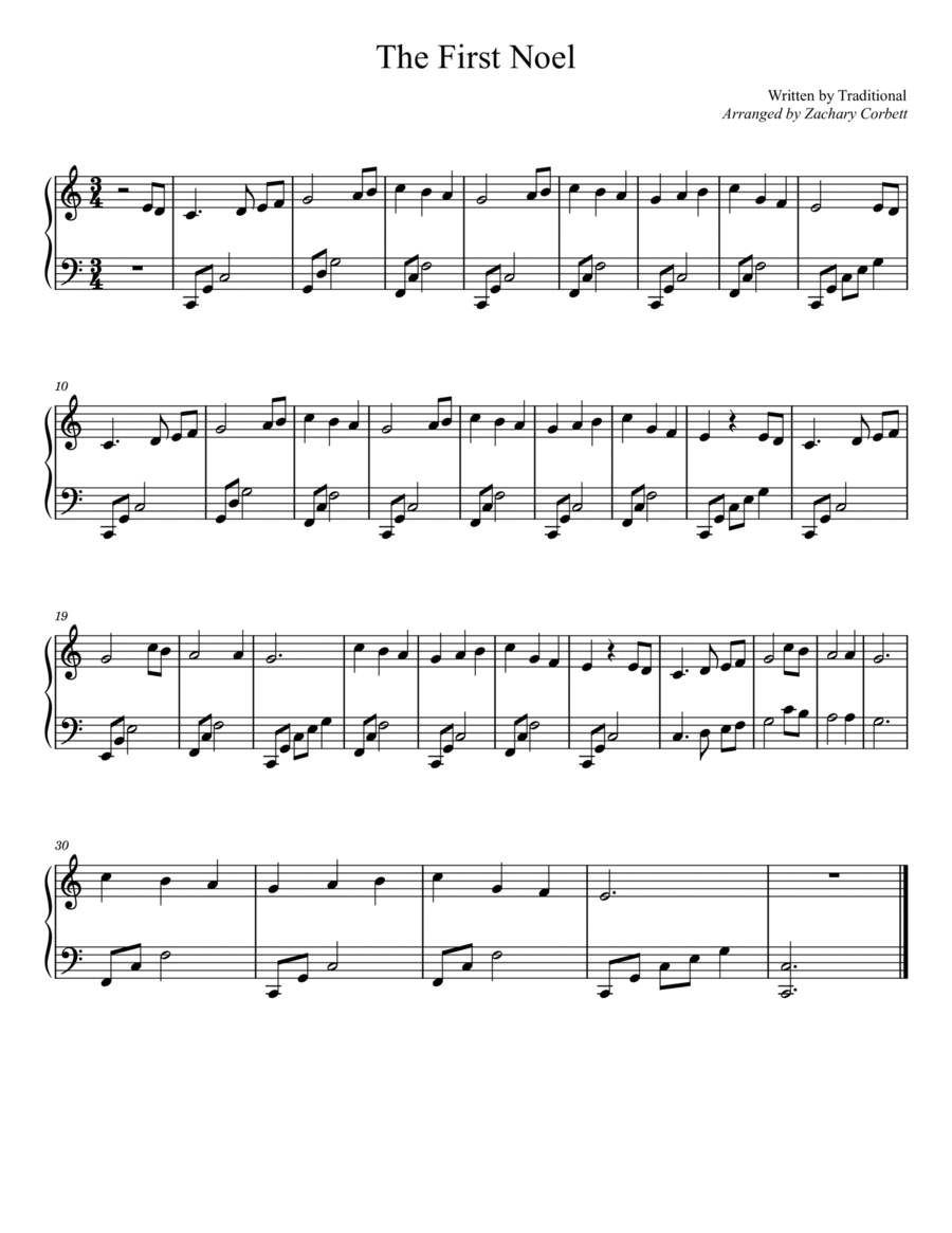 The First Noel Easy Piano scores gallery preview page 1