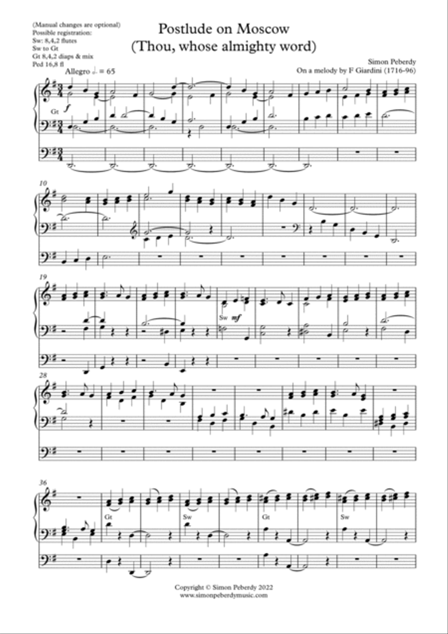 Short Postlude on Moscow (Thou, whose almighty word) Organ Solo scores gallery preview page 2