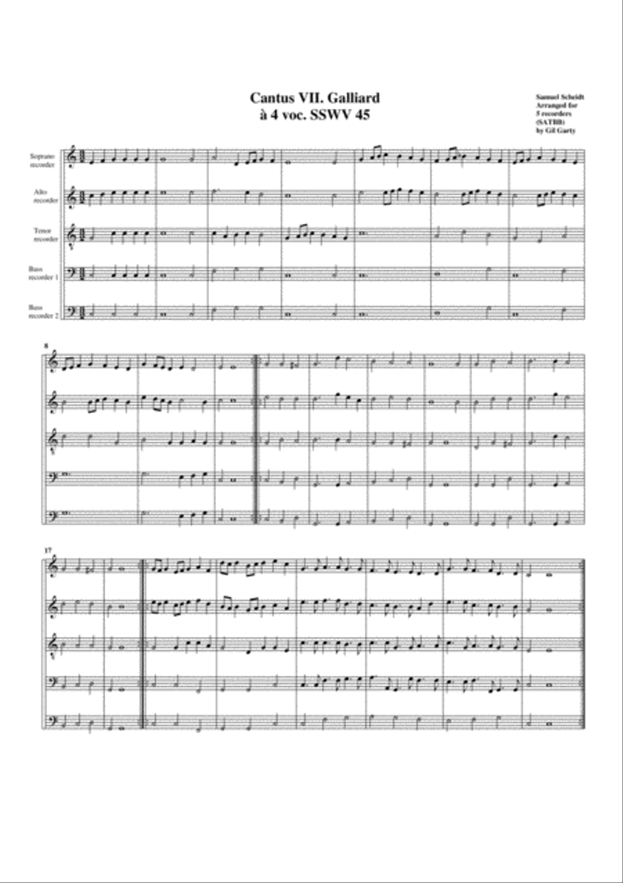 Paduan no.7 SSWV 45 (arrangement for 5 recorders) Recorder scores gallery preview page 1