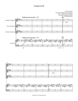 Book cover for Canon in D (Pachelbel) (D) (Saxophone Trio - 1 Sop, 1 Tenor, 1 Bari), Keyboard)