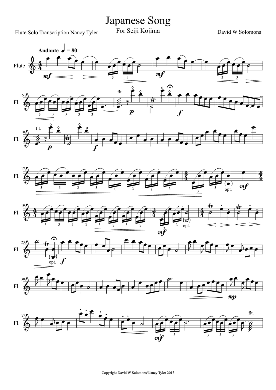 Japanese Song for unaccompanied flute solo by David Warin Solomons 