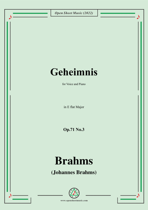 Book cover for Brahms-Geheimnis,Op.71 No.3 in E flat Major