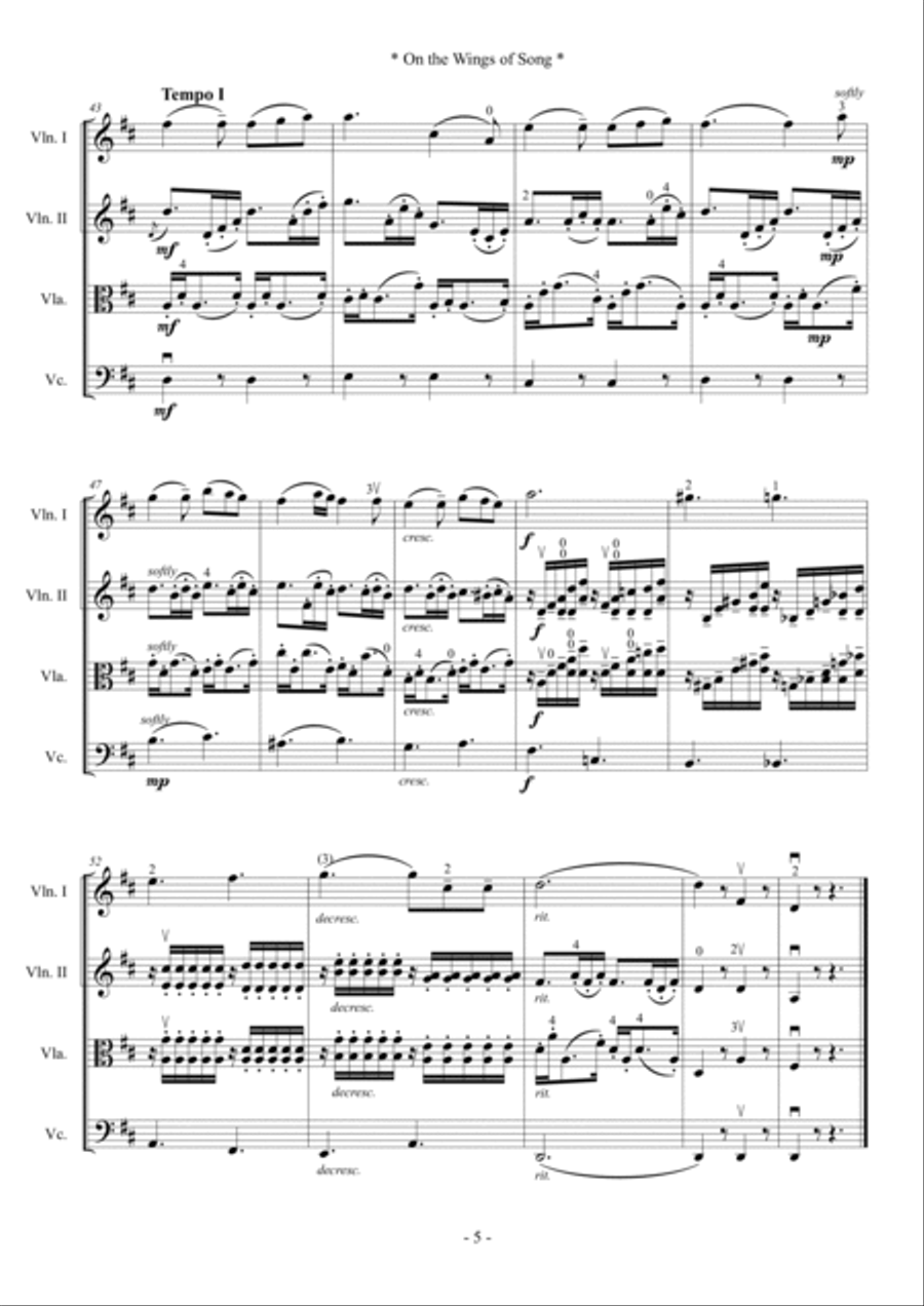 On Wings of Song (For String Quartet) String Quartet scores gallery preview page 5
