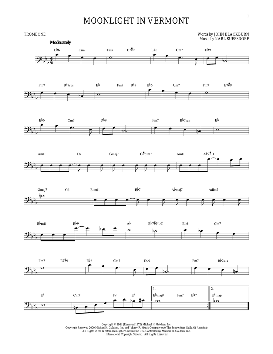 Moonlight In Vermont Trombone Solo scores gallery preview page 1