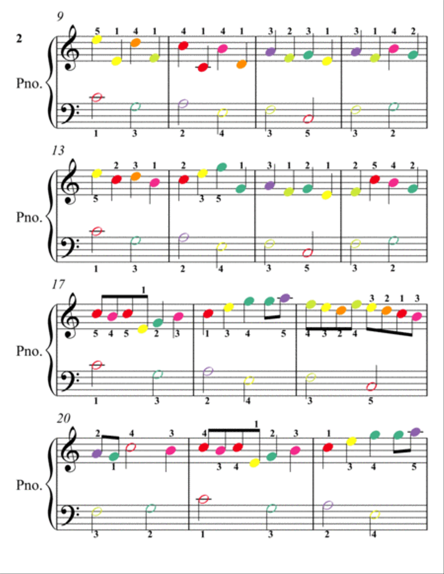 Canon in D Easiest Piano Sheet Music with Colored Notes Easy Piano scores gallery preview page 2