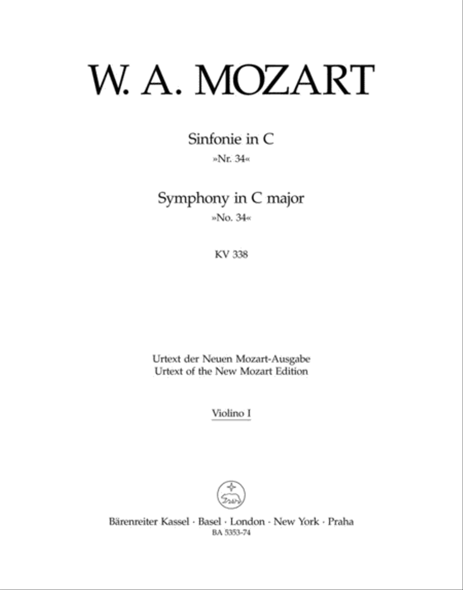 Symphony, No. 34 C major, KV 338 Violin scores gallery preview page 1