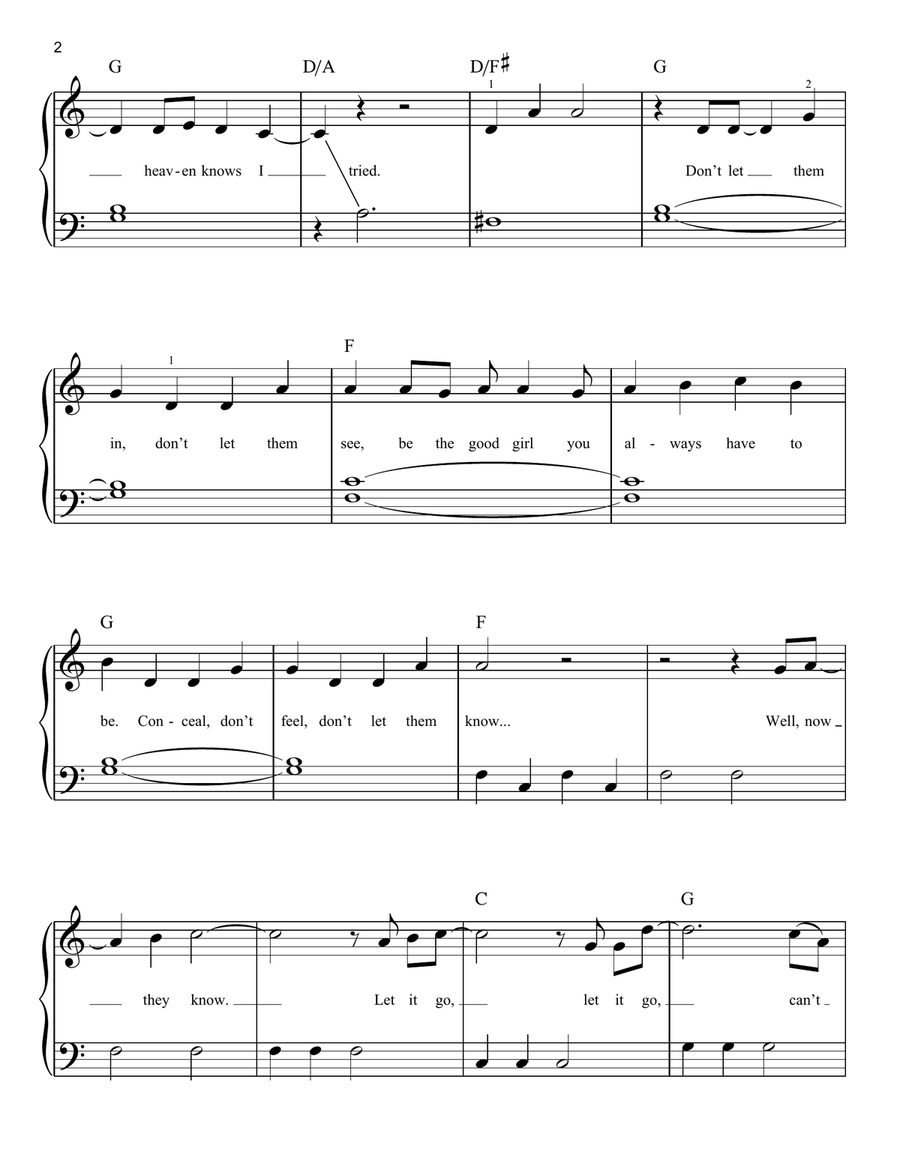Let It Go (from Frozen) Easy Piano scores gallery preview page 2